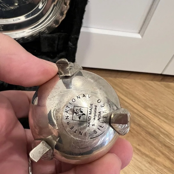 International Silver Co Salt Pepper Set With Tray Handmade Silver Plated India - Picture 10 of 10